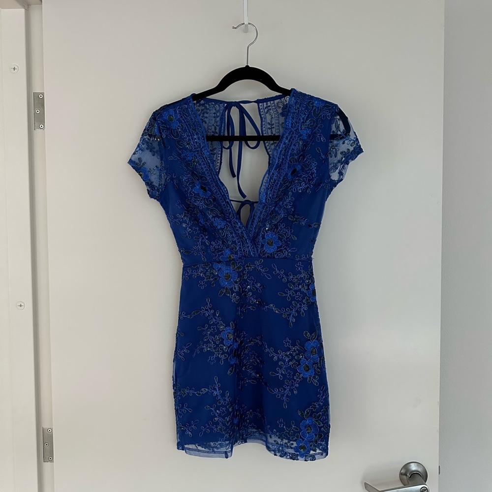 Blue sequin floral dress